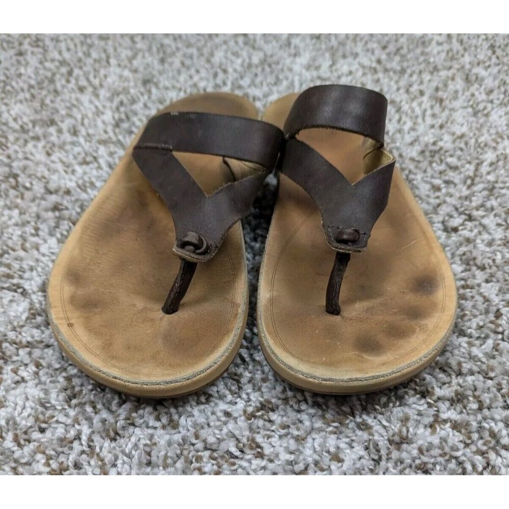 Olukai Sandals Womens 10 Brown Leather Kaekae Ko'o Thong Fit Flop